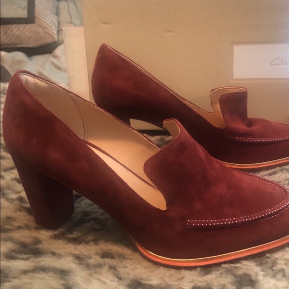 Clarks Suede Ellis Mable Rust Heels - Picture 2 of 4